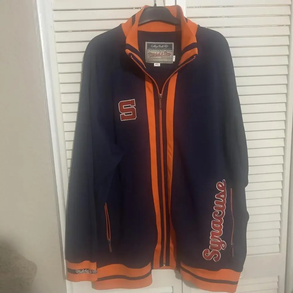 Mitchell & Ness Jacket Mens Large Syracuse Navy Orange Full Zip Track Collegiate - Picture 1 of 12